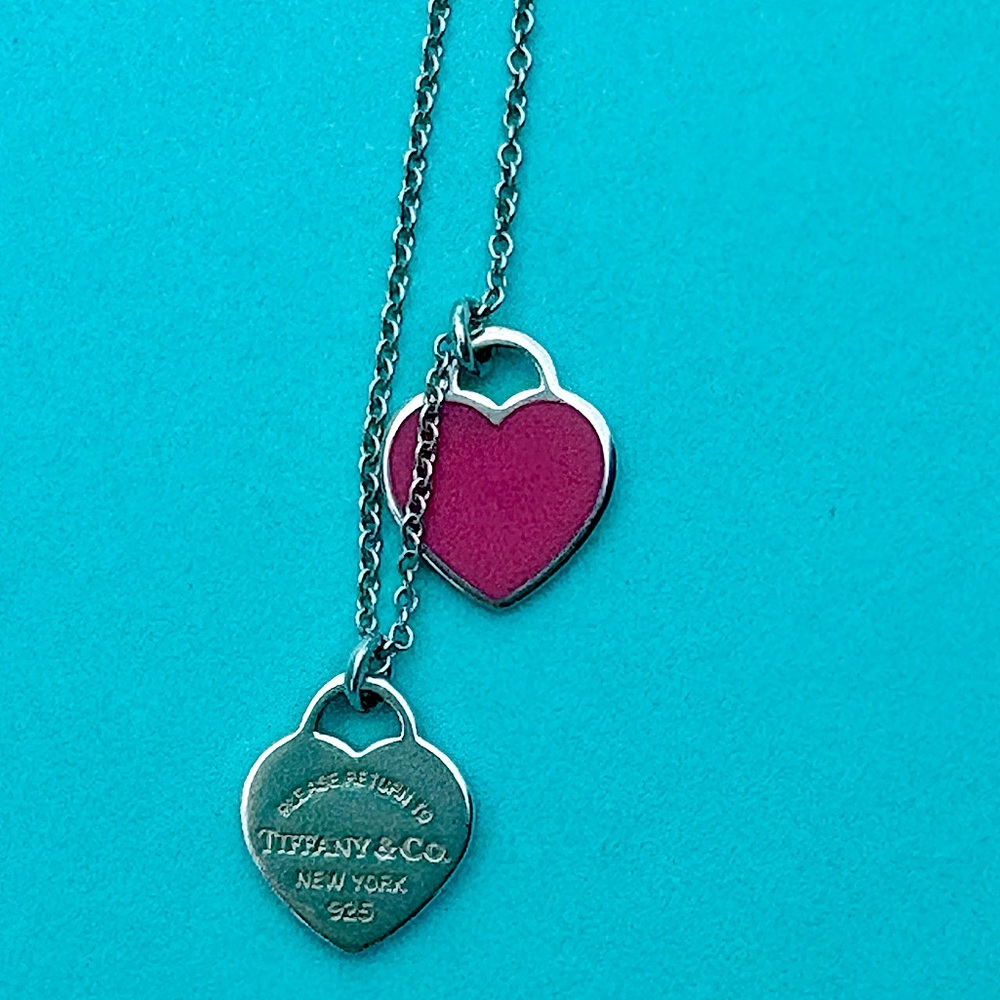 SOLD!!! Authentic, Tiffany & Co. SS & Hot Pink Double Heart Necklace